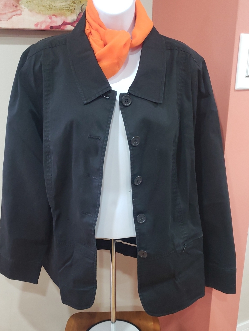 Venezia Black  Button-Front Denim Blazer Jacket, 26/28